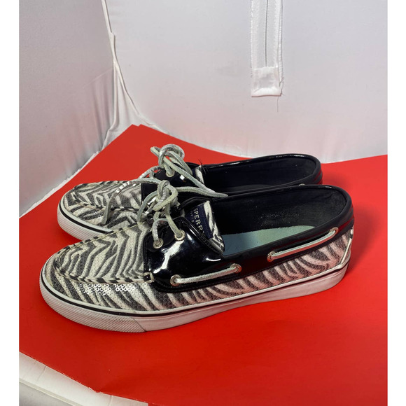 Sperry Top Sider Flats Women's Size 8.5 M Leather shiny Zebra Shoes Lace Up - Picture 4 of 6